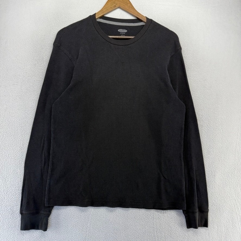 Vintage Old Navy Thermal Shirt Mens' Large Black Waffle Knit Muscle Faded y2k